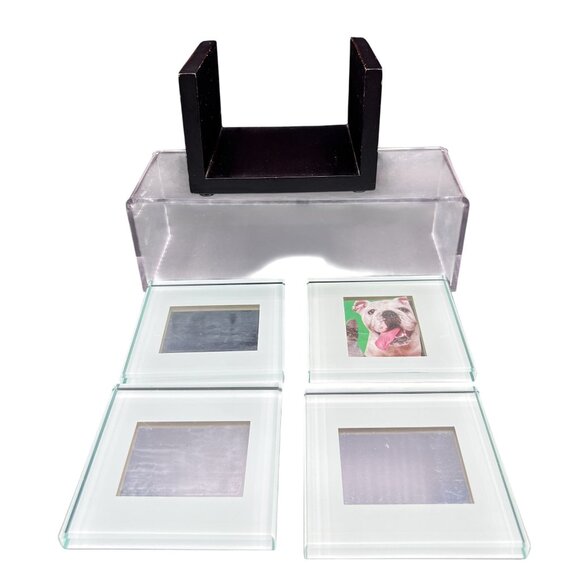 Crate & Barrel Swing Glass Photo Coaster Set & Holder Fur Family Picture Frames - Picture 2 of 11